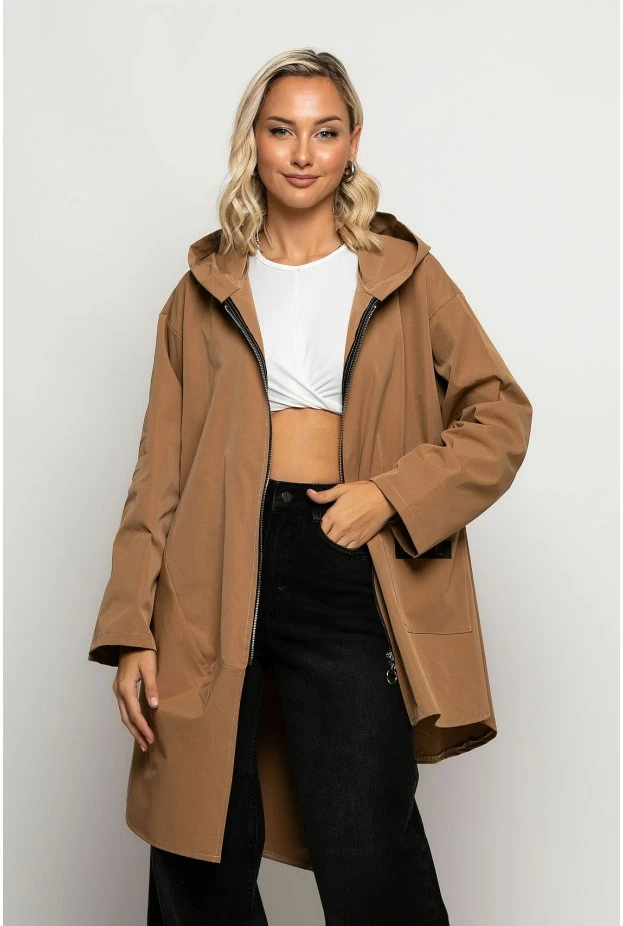 Oversized ασύμμετρη ζακέτα με κουκούλα ταμπά