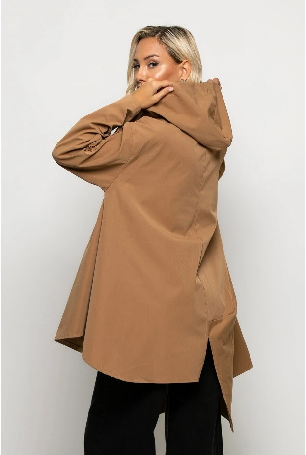 Oversized ασύμμετρη ζακέτα με κουκούλα ταμπά