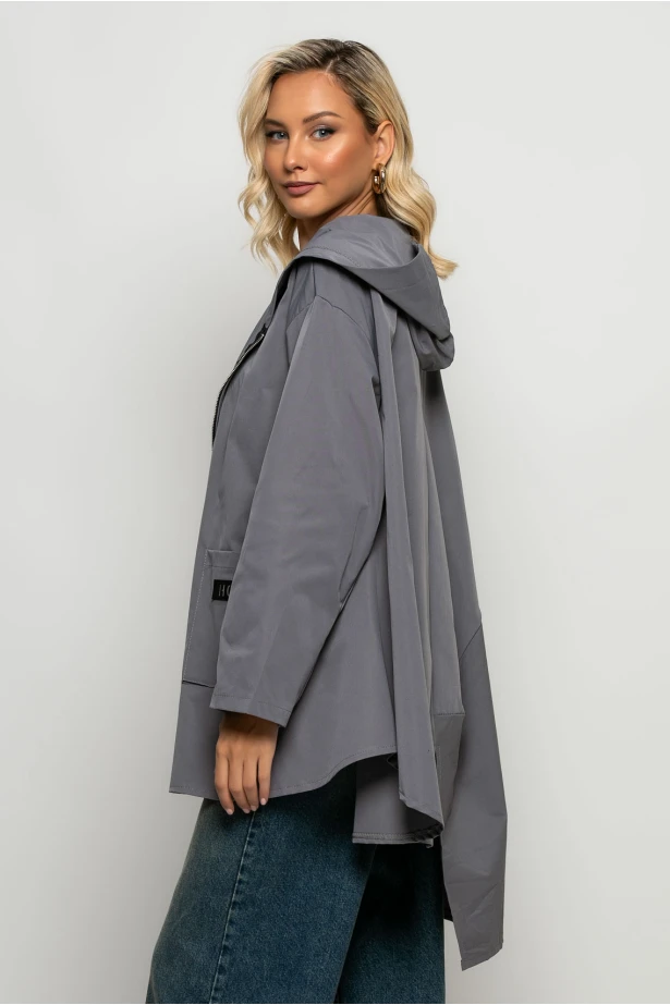 Oversized ασύμμετρη ζακέτα με κουκούλα γκρι Oversized ασύμμετρη ζακέτα με κουκούλα γκρι