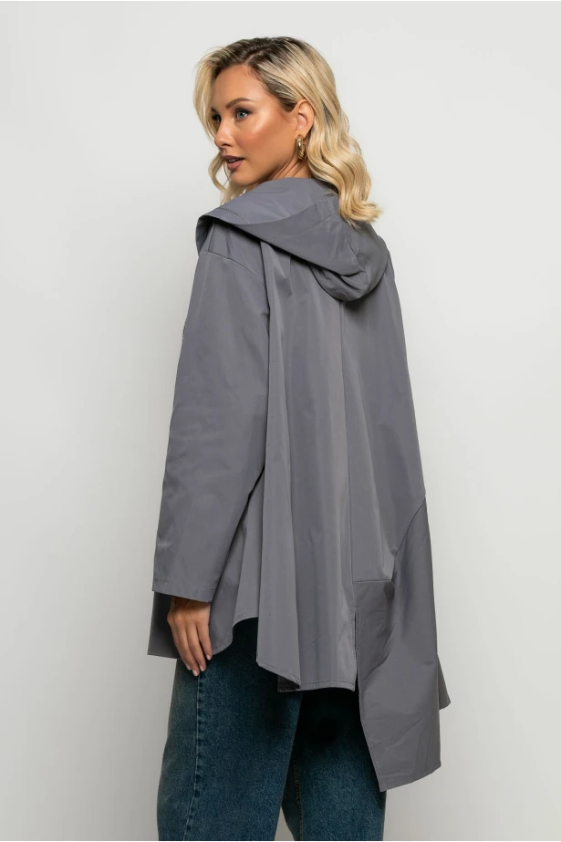 Oversized ασύμμετρη ζακέτα με κουκούλα γκρι Oversized ασύμμετρη ζακέτα με κουκούλα γκρι
