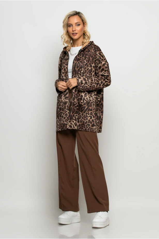 Oversized ζακέτα leopard print καφέ Oversized ζακέτα leopard print καφέ