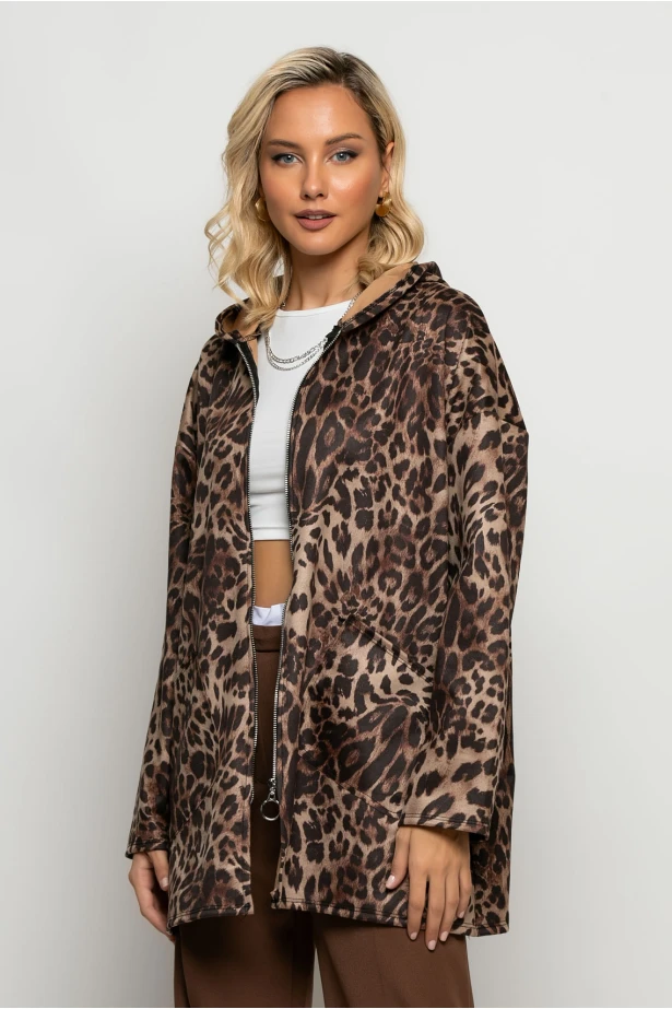 Oversized ζακέτα leopard print καφέ Oversized ζακέτα leopard print καφέ