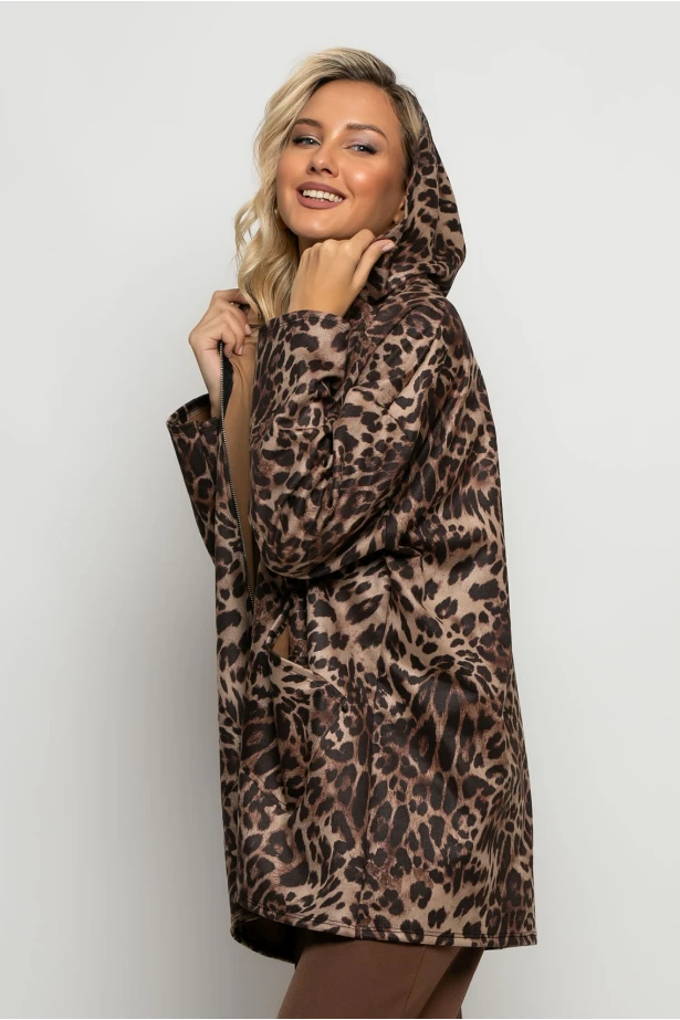 Oversized ζακέτα leopard print καφέ Oversized ζακέτα leopard print καφέ