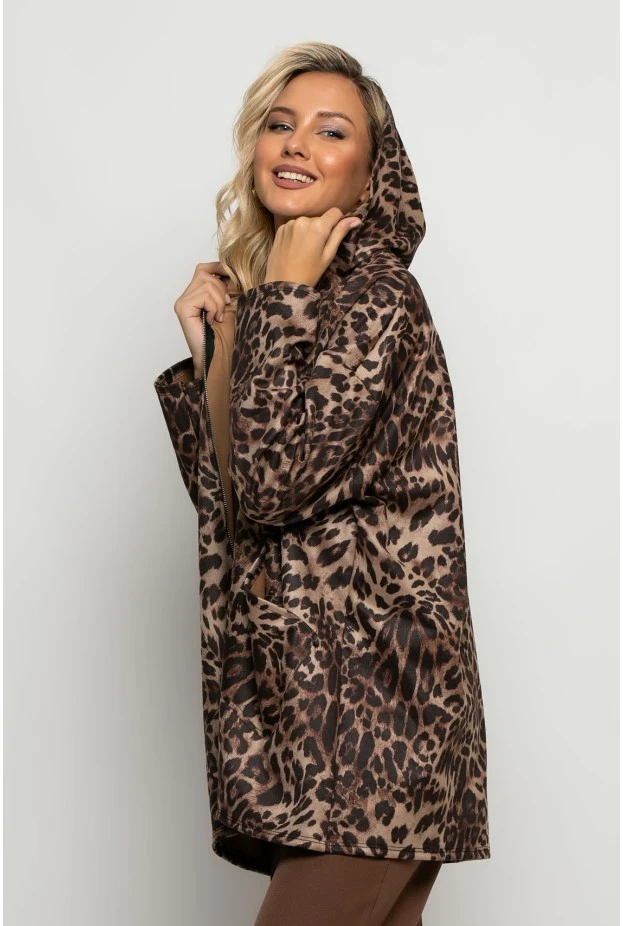 Oversized ζακέτα leopard print καφέ