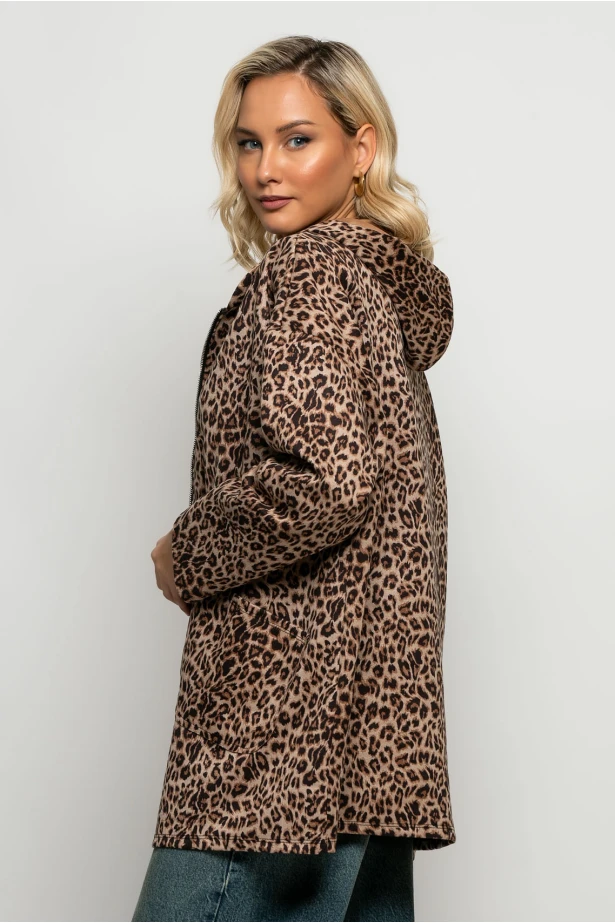 Oversized ζακέτα leopard print μπεζ