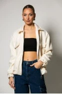Bomber jacket με λάστιχο στην μέση μπεζ