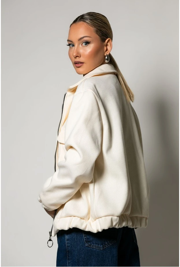 Bomber jacket με λάστιχο στην μέση μπεζ