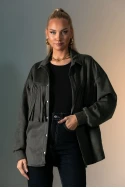 Jacket σουέντ με κρόσια και κουμπιά χακί