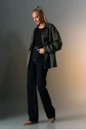 Jacket σουέντ με κρόσια και κουμπιά χακί