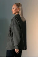Jacket σουέντ με κρόσια και κουμπιά χακί