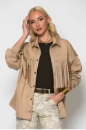 Jacket σουέντ με κρόσια και κουμπιά μπεζ