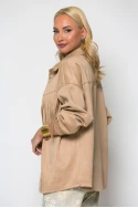 Jacket σουέντ με κρόσια και κουμπιά μπεζ