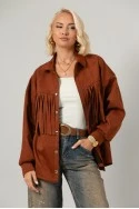 Jacket σουέντ με κρόσια και κουμπιά κεραμιδί