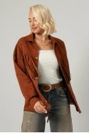 Jacket σουέντ με κρόσια και κουμπιά κεραμιδί
