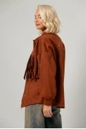 Jacket σουέντ με κρόσια και κουμπιά κεραμιδί