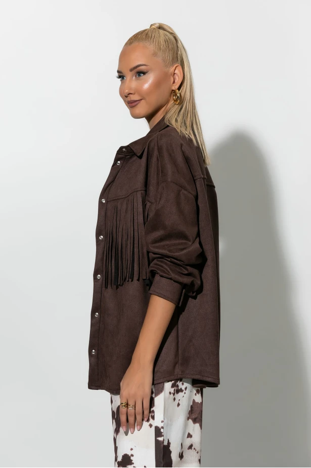 Jacket σουέντ με κρόσια καφέ