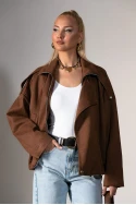 Jacket σουέντ με μεγάλο πέτο καφέ ανοιχτό