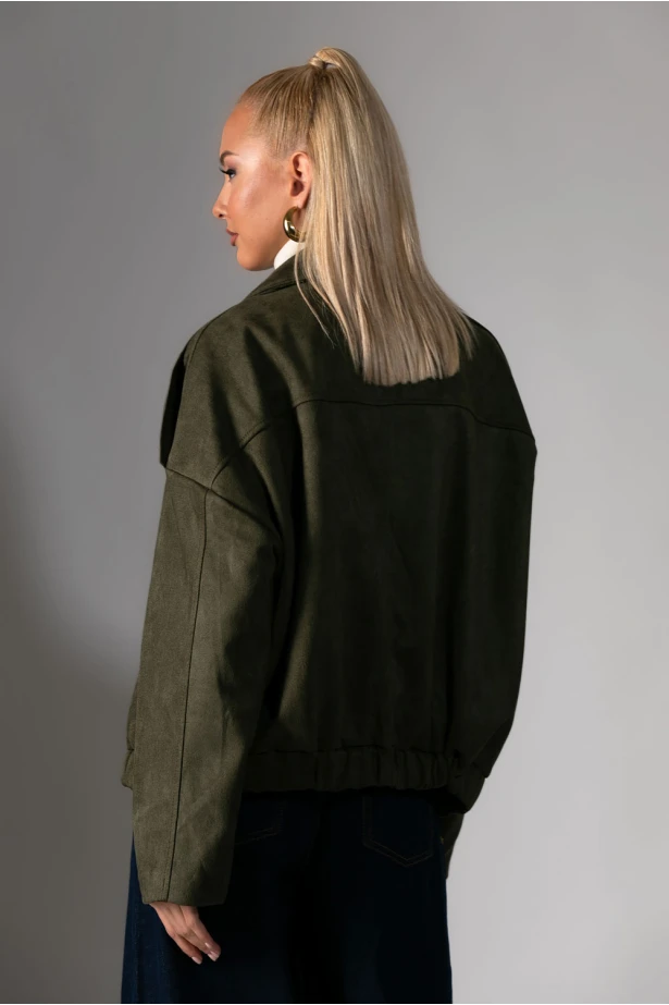 Jacket σουέντ με μεγάλο πέτο χακί