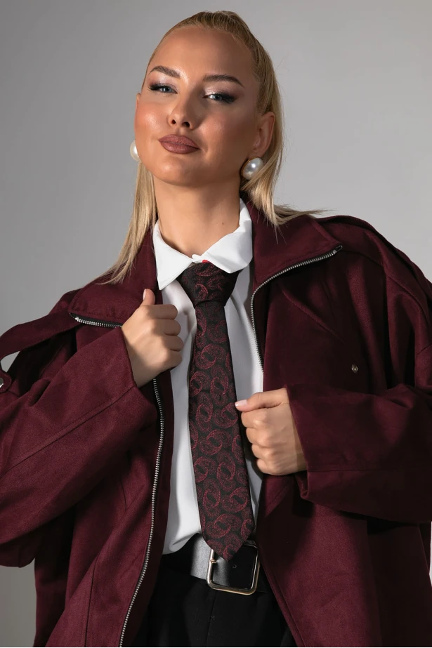 Jacket σουέντ με μεγάλο πέτο μπορντό