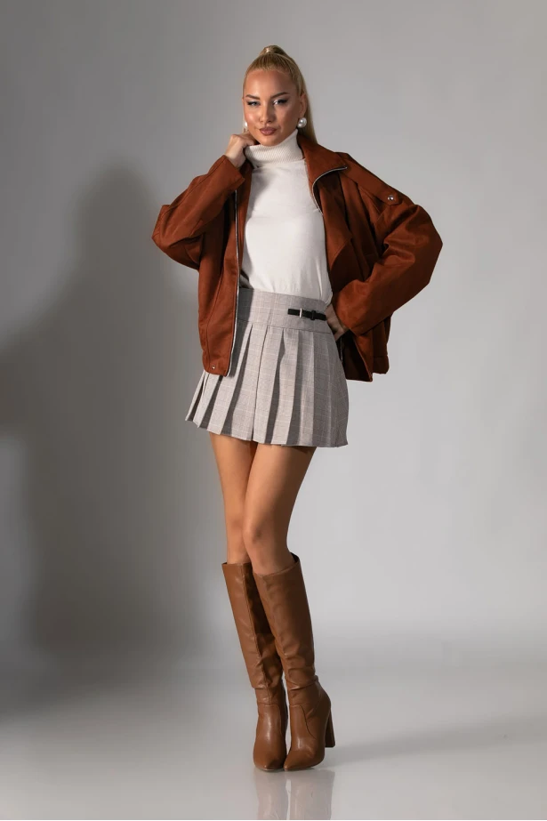 Jacket σουέντ με μεγάλο πέτο κεραμιδί