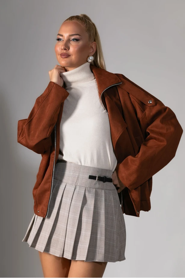 Jacket σουέντ με μεγάλο πέτο κεραμιδί