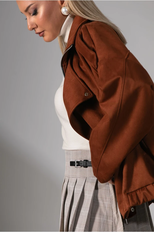 Jacket σουέντ με μεγάλο πέτο κεραμιδί