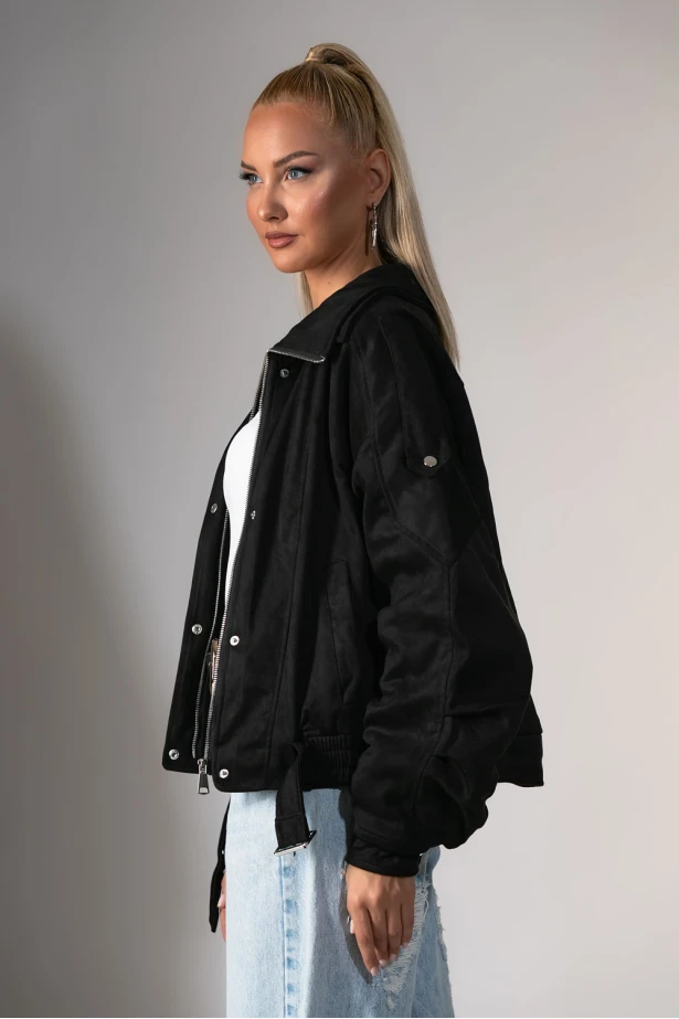 Jacket σουέντ με γούνα εσωτερικά μαύρο