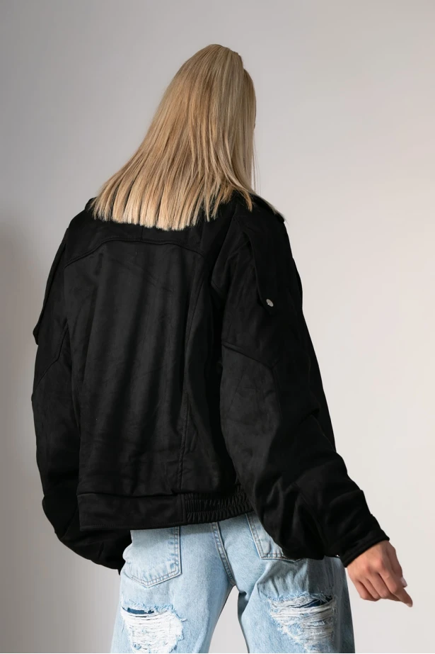 Jacket σουέντ με γούνα εσωτερικά μαύρο