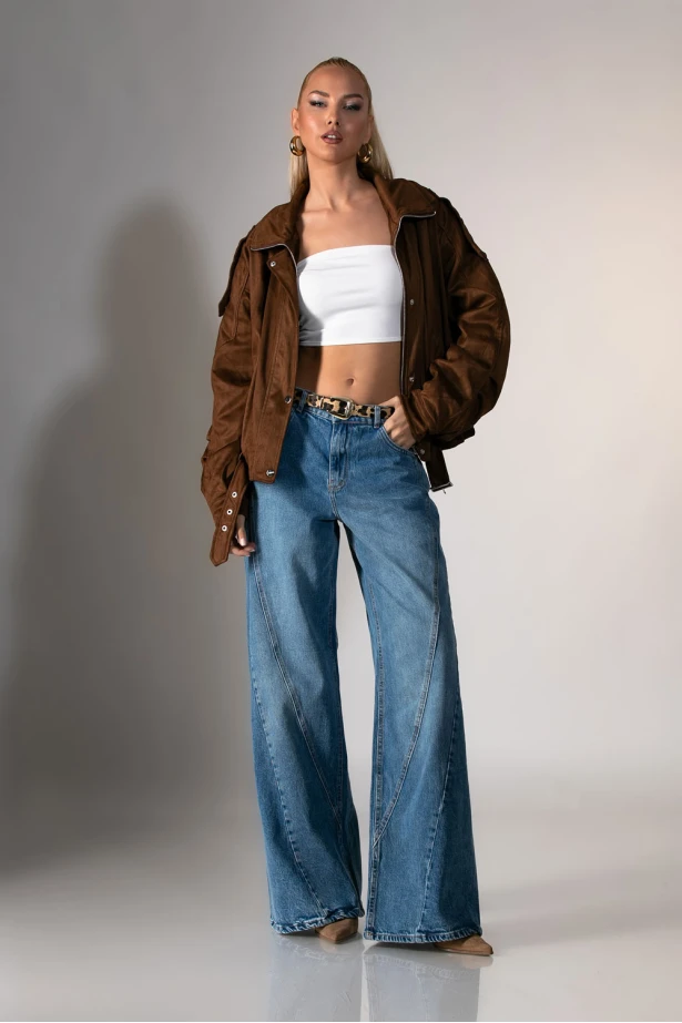 Jacket σουέντ με γούνα εσωτερικά καφέ