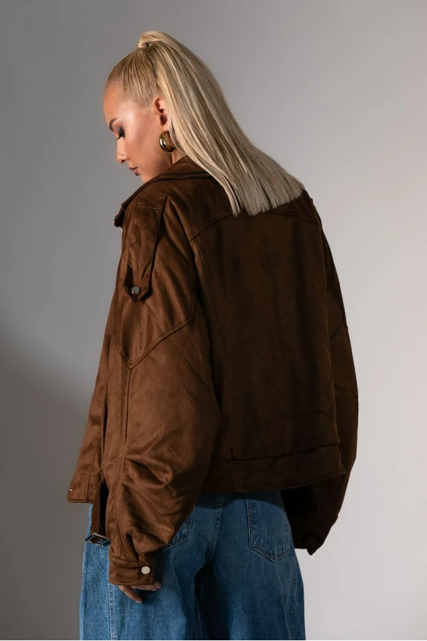 Jacket σουέντ με γούνα εσωτερικά καφέ