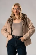 Γούνινο λεοπάρ jacket double face με σούεντ εσωτερικά μπεζ 