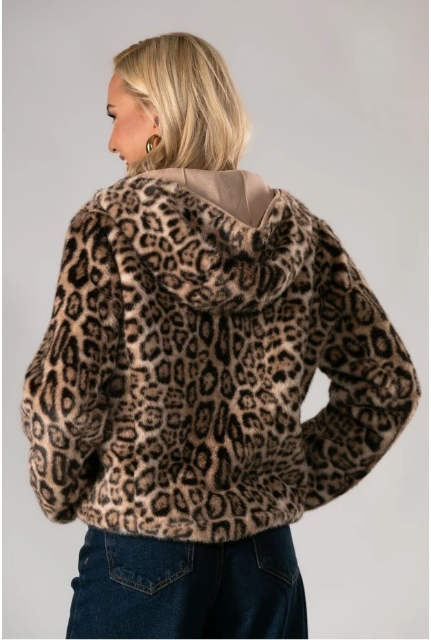 Γούνινο λεοπάρ jacket double face με σούεντ εσωτερικά μπεζ 