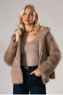 Jacket γούνινο με κουκούλα μπεζ