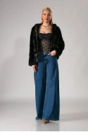 Jacket γούνινο με κουκούλα μαύρο