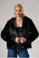 Jacket γούνινο με κουκούλα μαύρο
