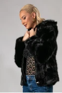 Jacket γούνινο με κουκούλα μαύρο