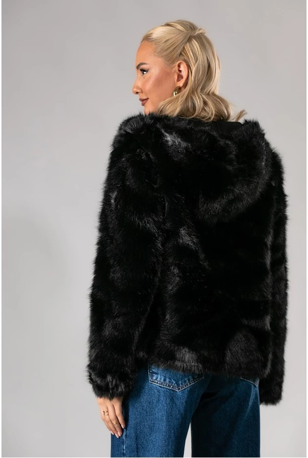 Jacket γούνινο με κουκούλα μαύρο