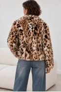 Γούνινο τζάκετ animal print με γιακά μπεζ