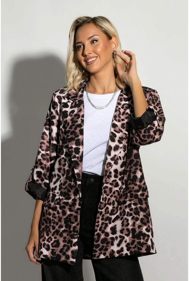 Blazer leopard print καφέ