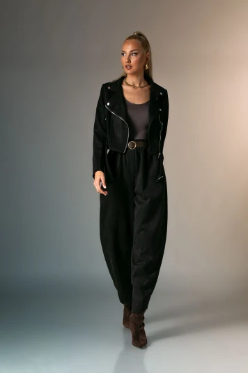 Σουέντ jacket με ζώνη και φερμουάρ ταμπά