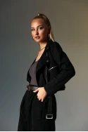Σουέντ jacket με ζώνη και φερμουάρ μαύρο 