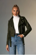 Σουέντ jacket με ζώνη και φερμουάρ χακί