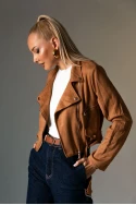 Σουέντ jacket με ζώνη και φερμουάρ ταμπά