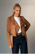 Σουέντ jacket με ζώνη και φερμουάρ ταμπά