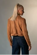 Σουέντ jacket με ζώνη και φερμουάρ ταμπά