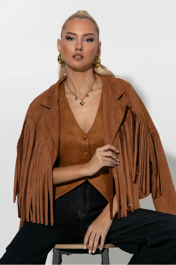 Σουέντ jacket με κρόσια ταμπά