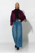 Σουέντ jacket με κρόσια βουργουνδί