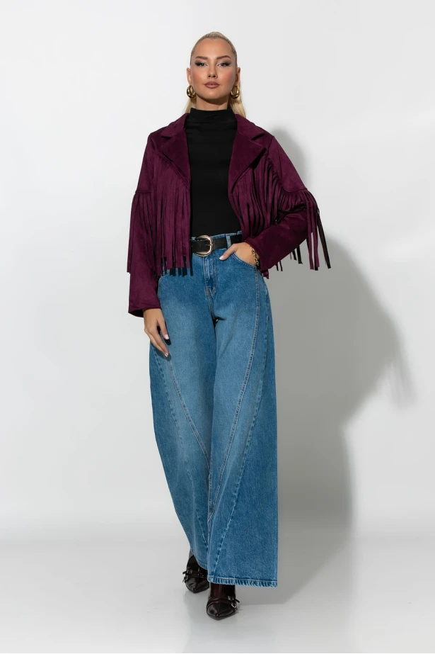 Σουέντ jacket με κρόσια βουργουνδί