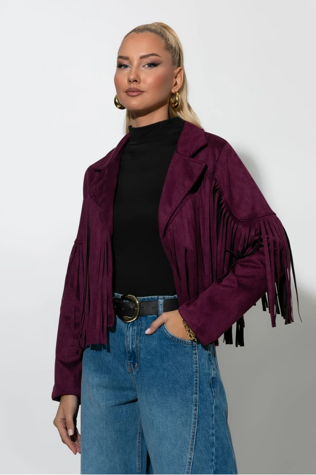 Σουέντ jacket με κρόσια βουργουνδί