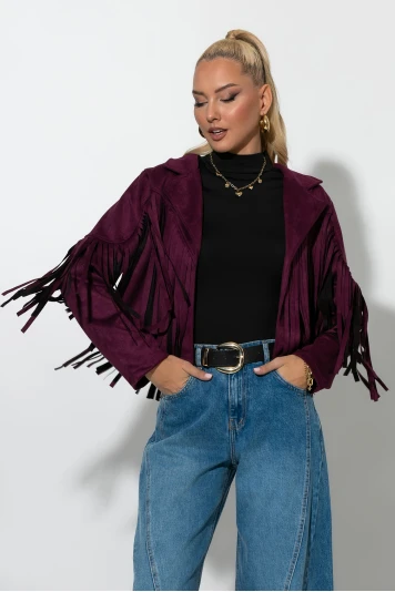 Σουέντ jacket με κρόσια καφέ